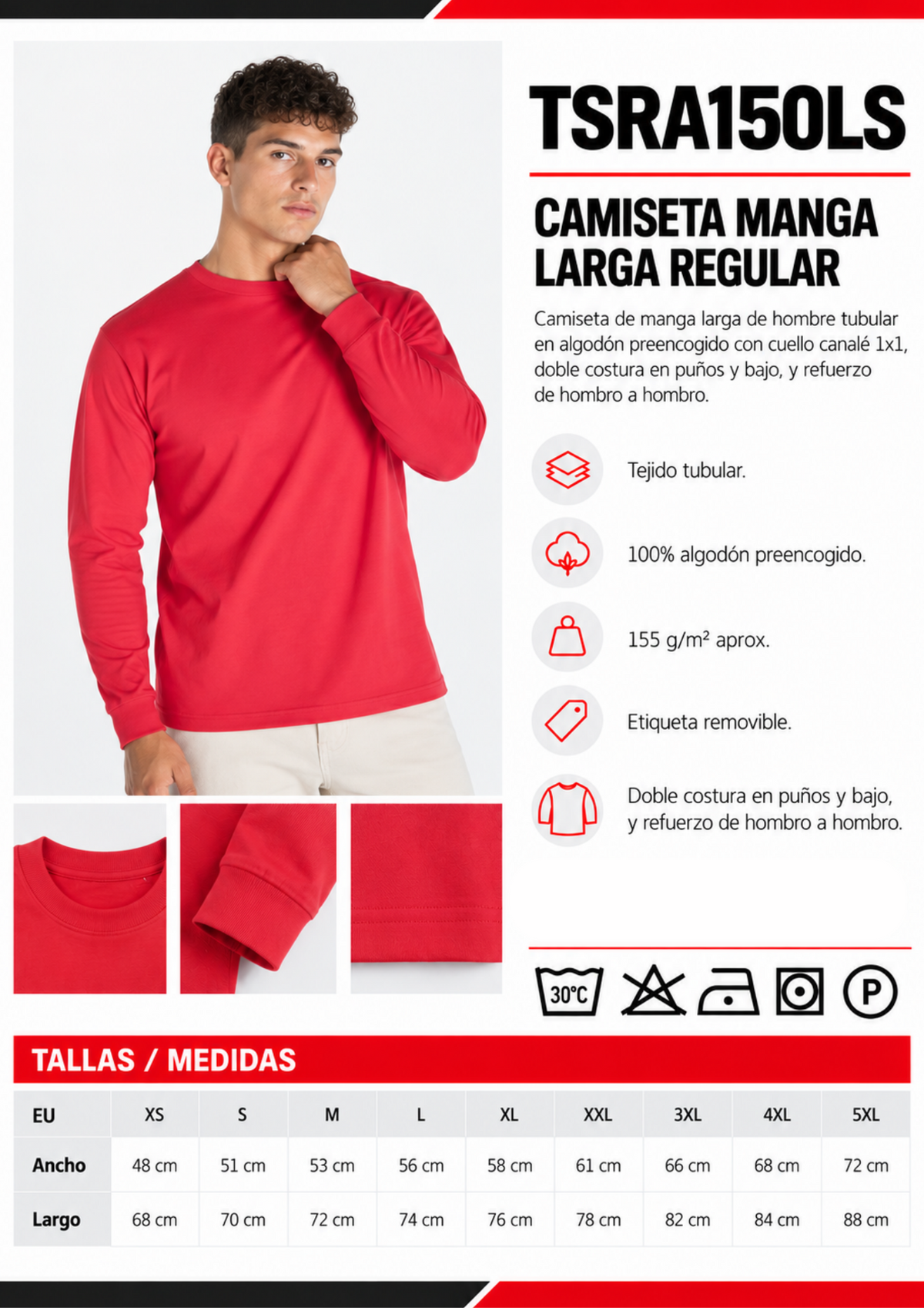 Pack de 10 camisetas de manga larga TSRA150LS personalizadas