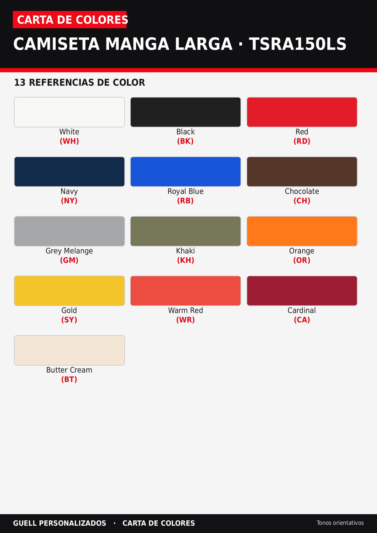 Pack de 10 camisetas de manga larga TSRA150LS personalizadas
